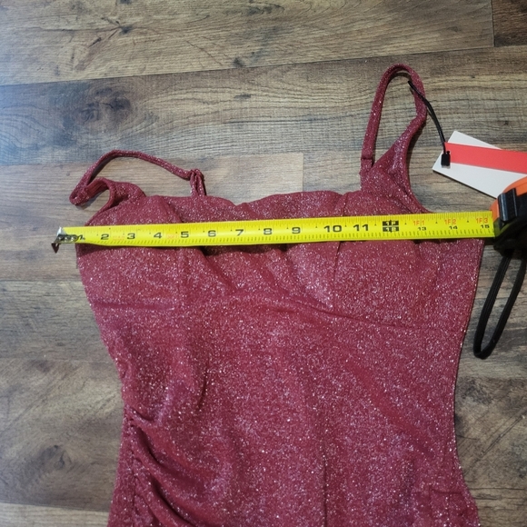 Popilush Red Shapewear Cocktail Shimmer Bodycon Side Slit Midi Dress Size Small - Picture 8 of 12